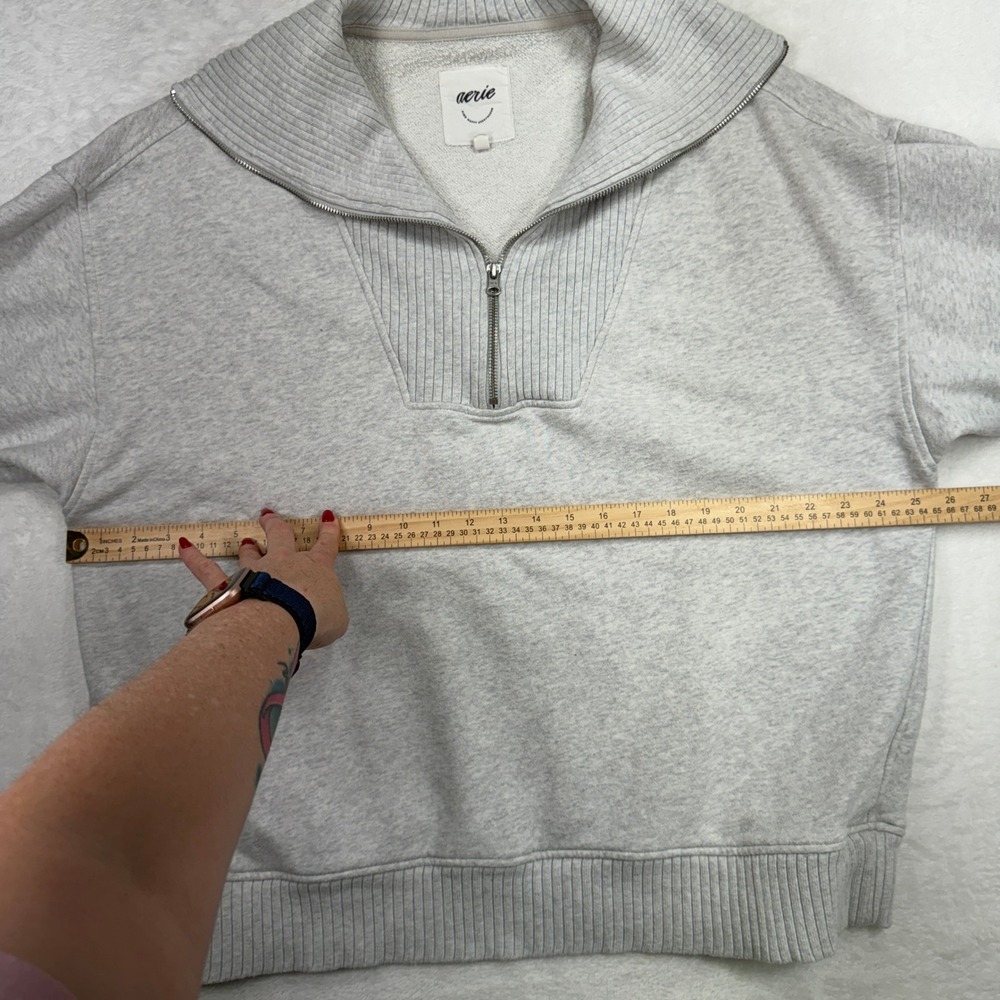 aerie L Down To Earth Quarter Zip Sweatshirt Overisized Gray Relaxed Fit Cozy - Picture 10 of 14